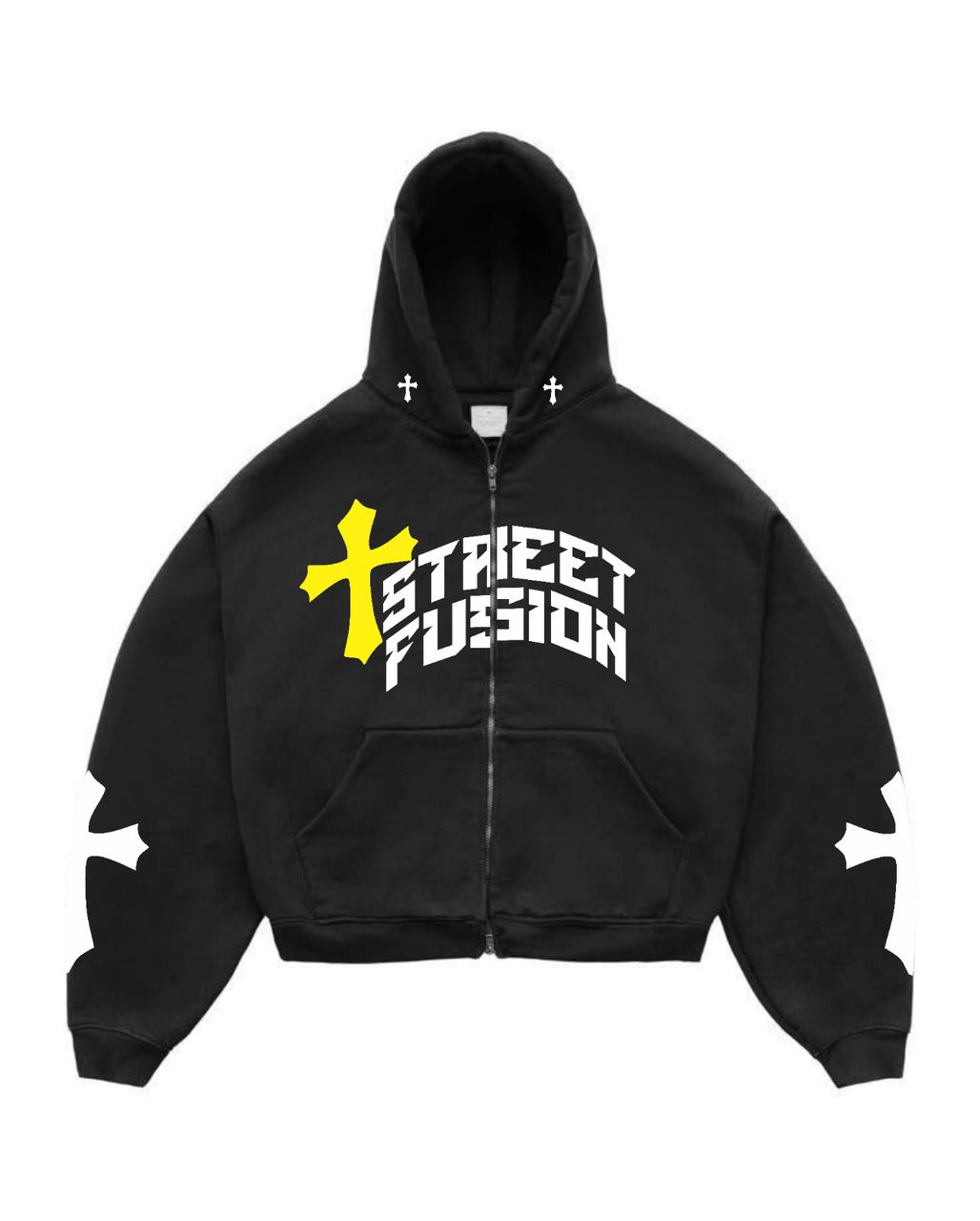 Street Fusion black hoodie with bold logo print