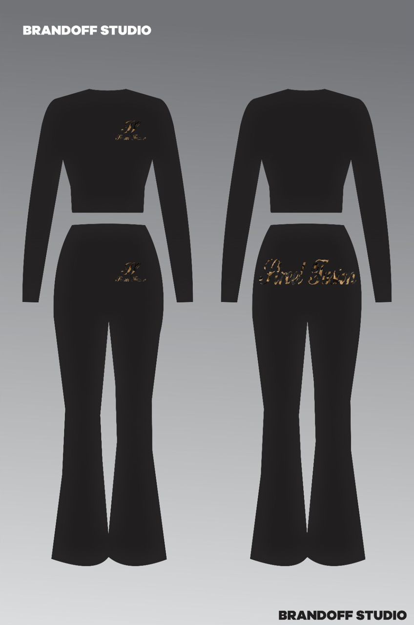lady suit with bold logo print